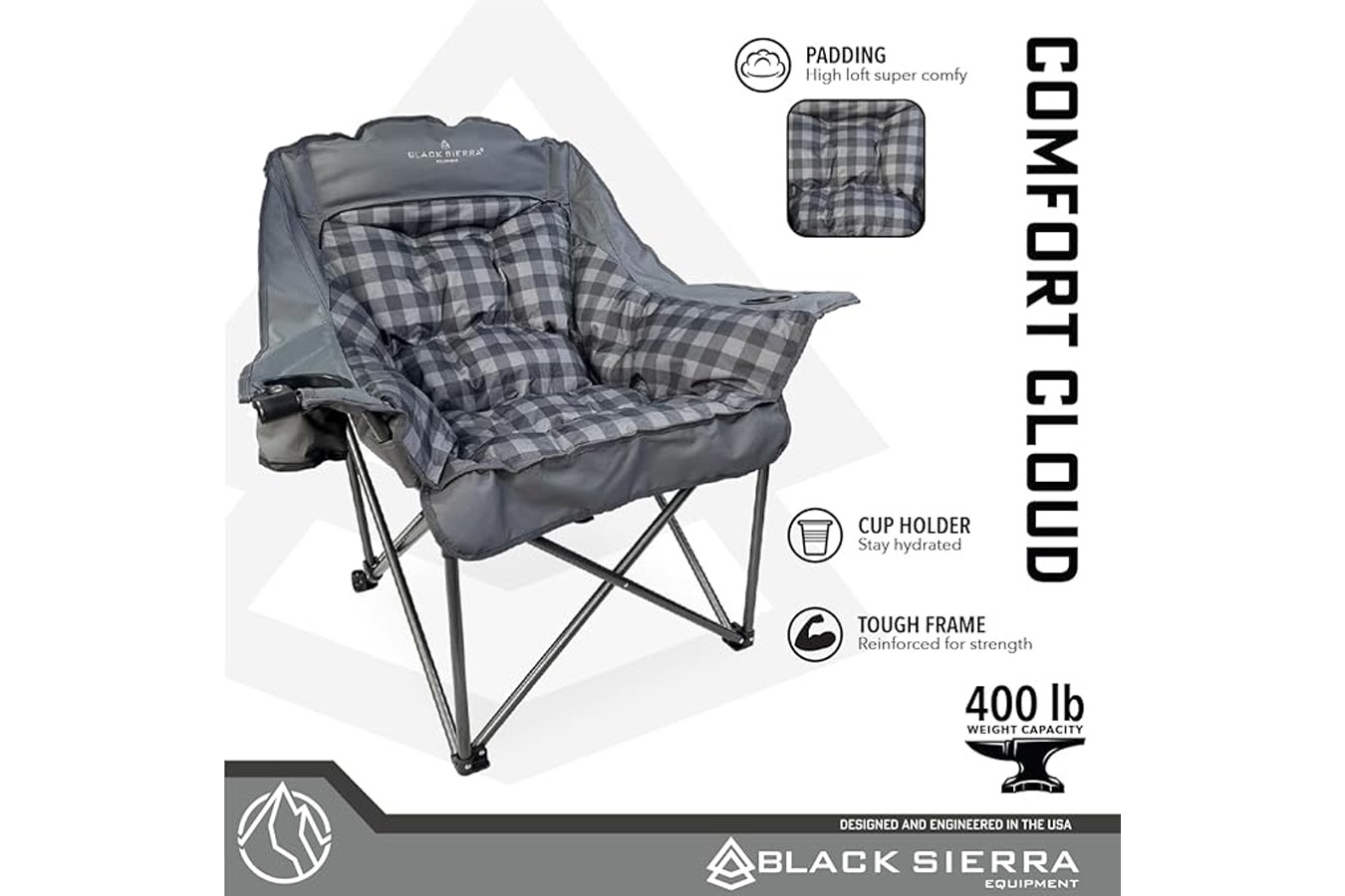 BLACK SIERRA EQUIPMENT Comfort Cloud Chair - Buffalo Check Black/Grey